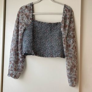 American Eagle Paisley Printed Smocked Square Neck Top